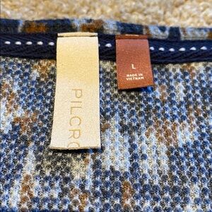 Anthropologie Pilcro Waffle Thermal Knit Top Blue Brown Size LARGE